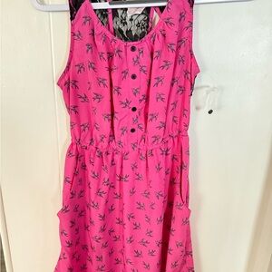 No Boundaries Hot Pink Sleeveless Bird Print Dress